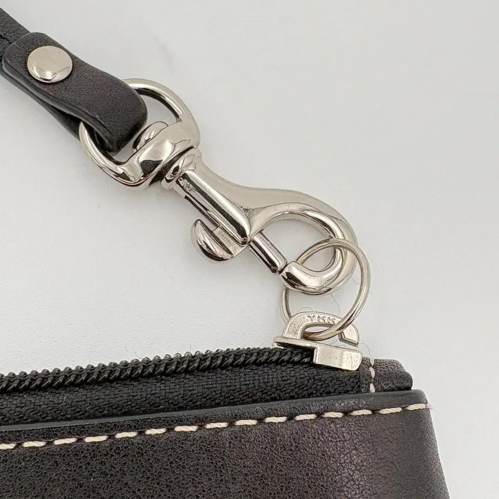 Coach Ashley Black Leather Pleated Zipper Wristlet Pouch F46302
